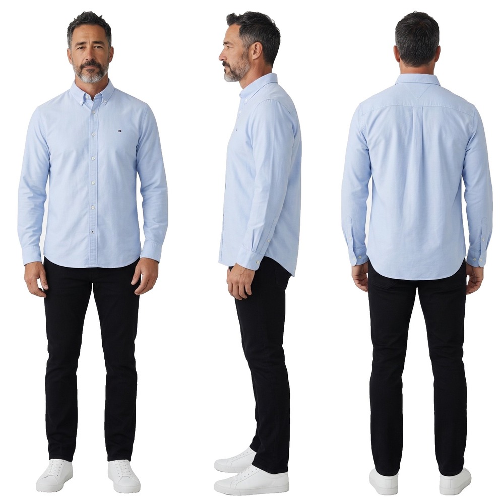 Tommy Hilfiger Mens Long Sleeve Button-down Shirt Size XXL Light Blue Custom Fit
